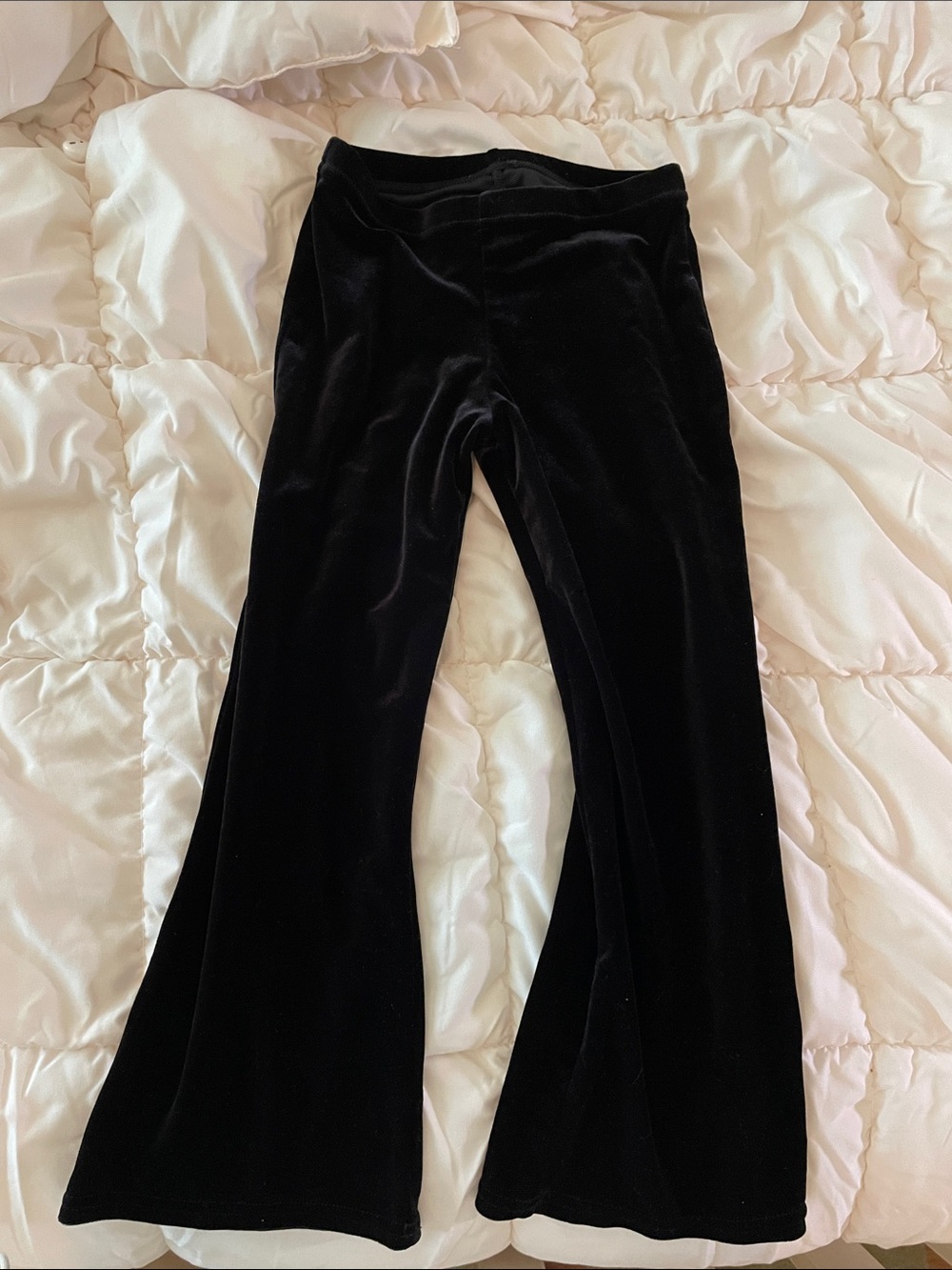 girls black velvet flare leggings